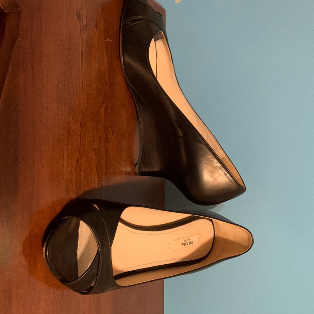 Prada Milano black wedge 37.5 - made in Italy peep toe